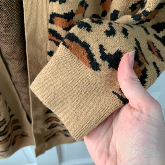Splendid Cardigan Cheetah Animal Print Open Front Long Sleeve Knit Brown - Picture 5 of 7